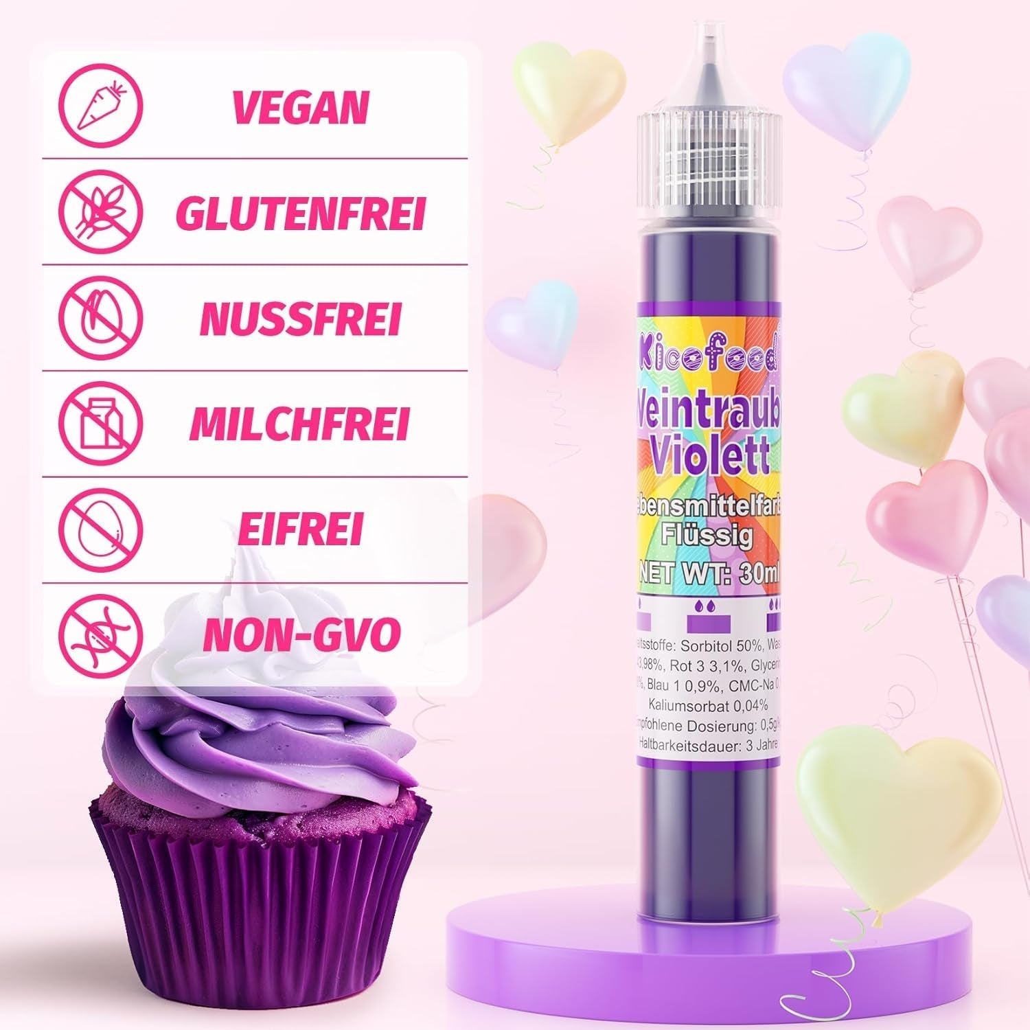 Kleurstof voor levensmiddelen - 30 ml hooggeconcentreerde vloeibare kleurstof voor levensmiddelen, kleurstof voor taartdecoratie, handwerk, airbrushen, doe-het-zepen (Druivenviolet)