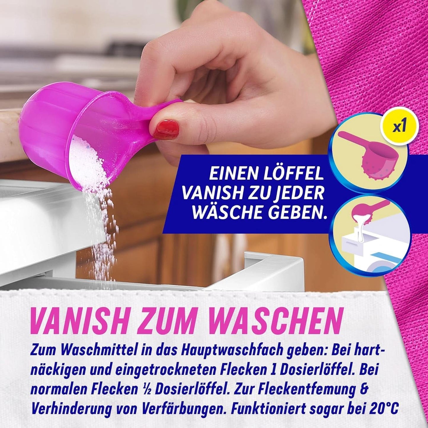 Vanish Oxi Action Poeder Roze - 1,125 Kg - chloorvrij vlekverwijderings- en wasverbeteringspoeder - voor gekleurde was Wasmiddelen Naty Shop
