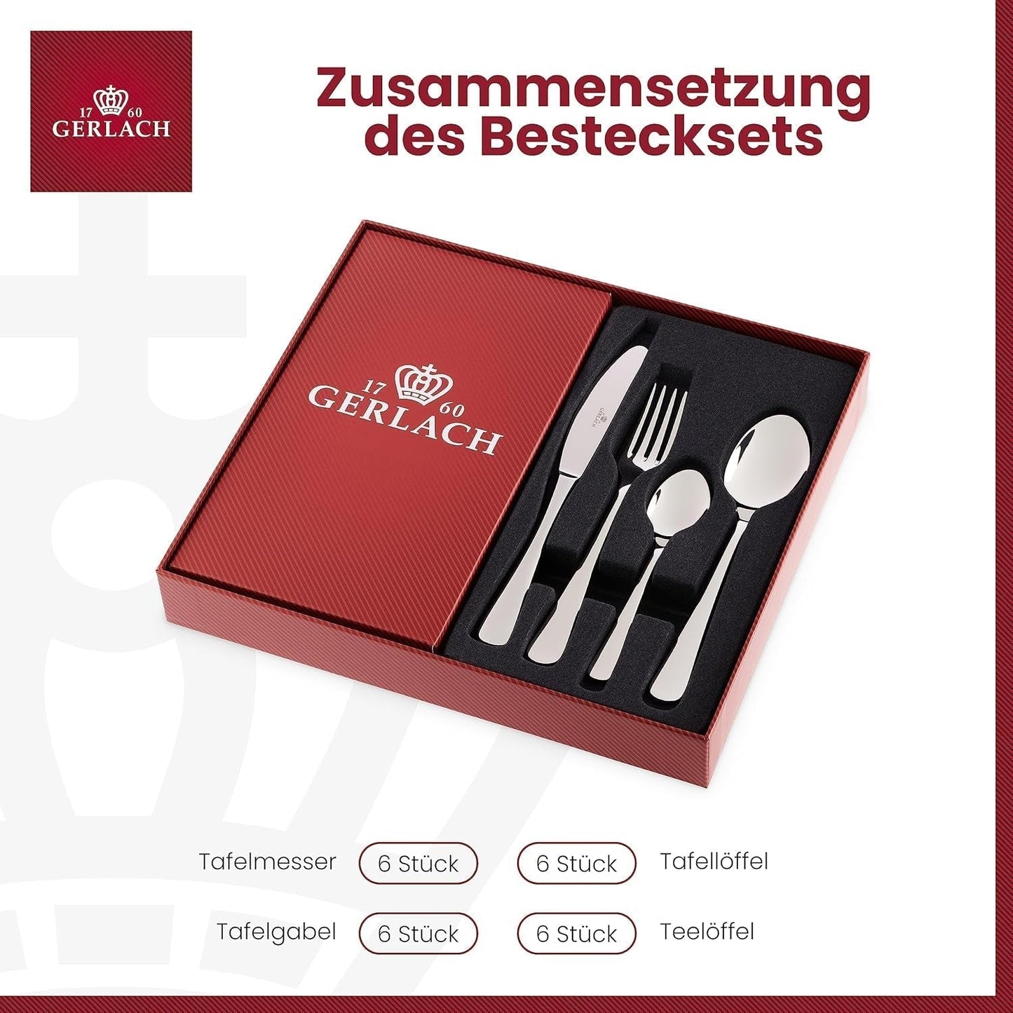 Gerlach Flow Besteck-Set 6 Personen Spülmaschinenfest Essbesteck Besteck Aus Edelstahl Messer Gabel Löffel Teelöffel Tafelbesteck Rostfrei 24 Stk, Zilverlänzend Kitchen Naty Shop