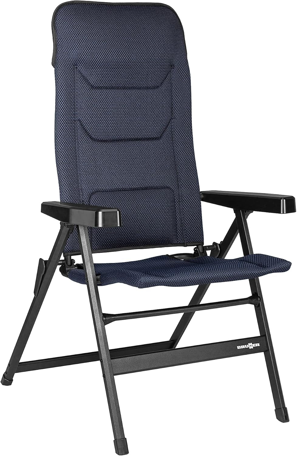 BRUNNER Rebel PRO (S-M-L) Klapstoel voor kamperen, tuin, terras Gemaakt van aluminium, verstelbaar in 5 standen, draagvermogen tot 150 kg, hoge rugleuning, zwart of blauw Reiskussens Naty Shop Standaard titel