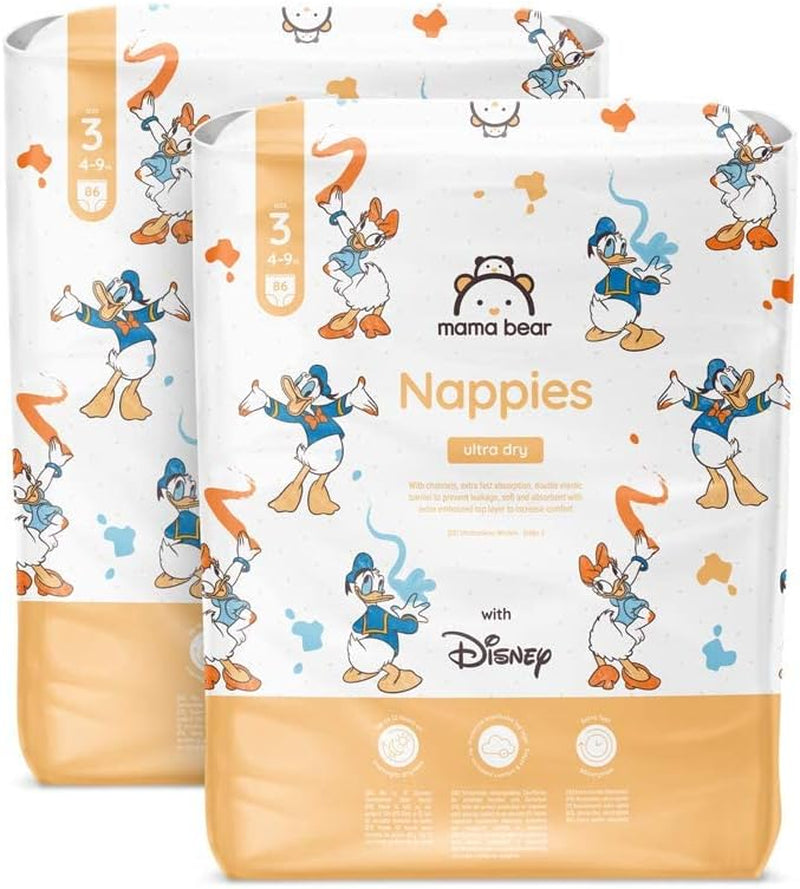 Amazon-merk: Mama Bear Disney Ultra Dry-luiers, maat 3 (4-9 kg) - maanddoos, wit, 172 stuks (2 verpakkingen van 86)