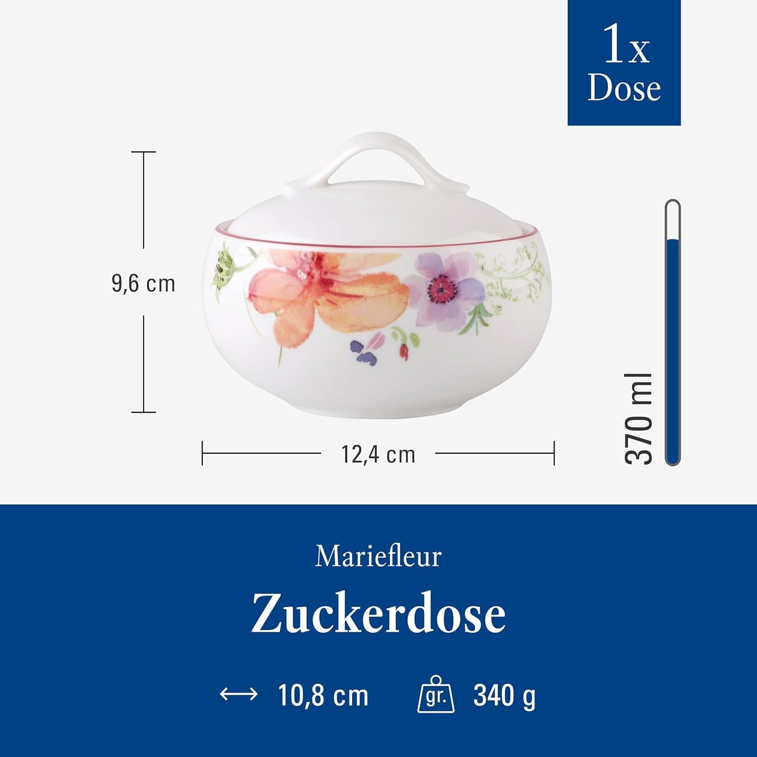 Villeroy & Boch - Mariefleur Suikerpot, Diverse Kleuren, Vaatwasmachinebestendig, Magnetronbestendig, Suikerpot Met Deksel, Suikerpot, Opbergruimte, Koffieaccessoire, Bloemenservies, Premium Porselein