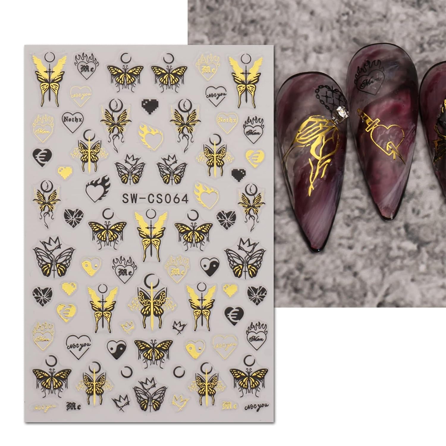 JMEOWIO Nagelsticker Schmetterling 9 Blatt Nail Art Sticker Selbstklebend Nagelaufkleber Mond Decoratie Nageldesign Zubehör