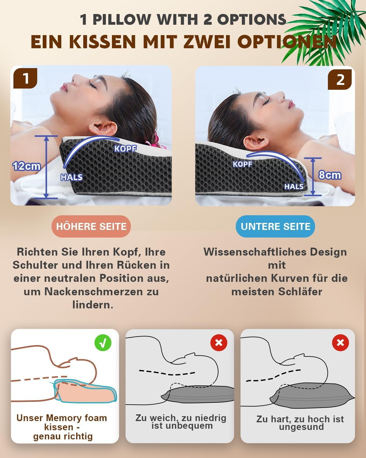 Nekpijnkussen, ergonomisch orthopedisch nekkussen, zijrug buikkussen van memory foam, anti-snurkkussen voor mannen vrouwen (62 * 34,5 * 12/8CM) Cervicale orthopedische kussens Naty Shop