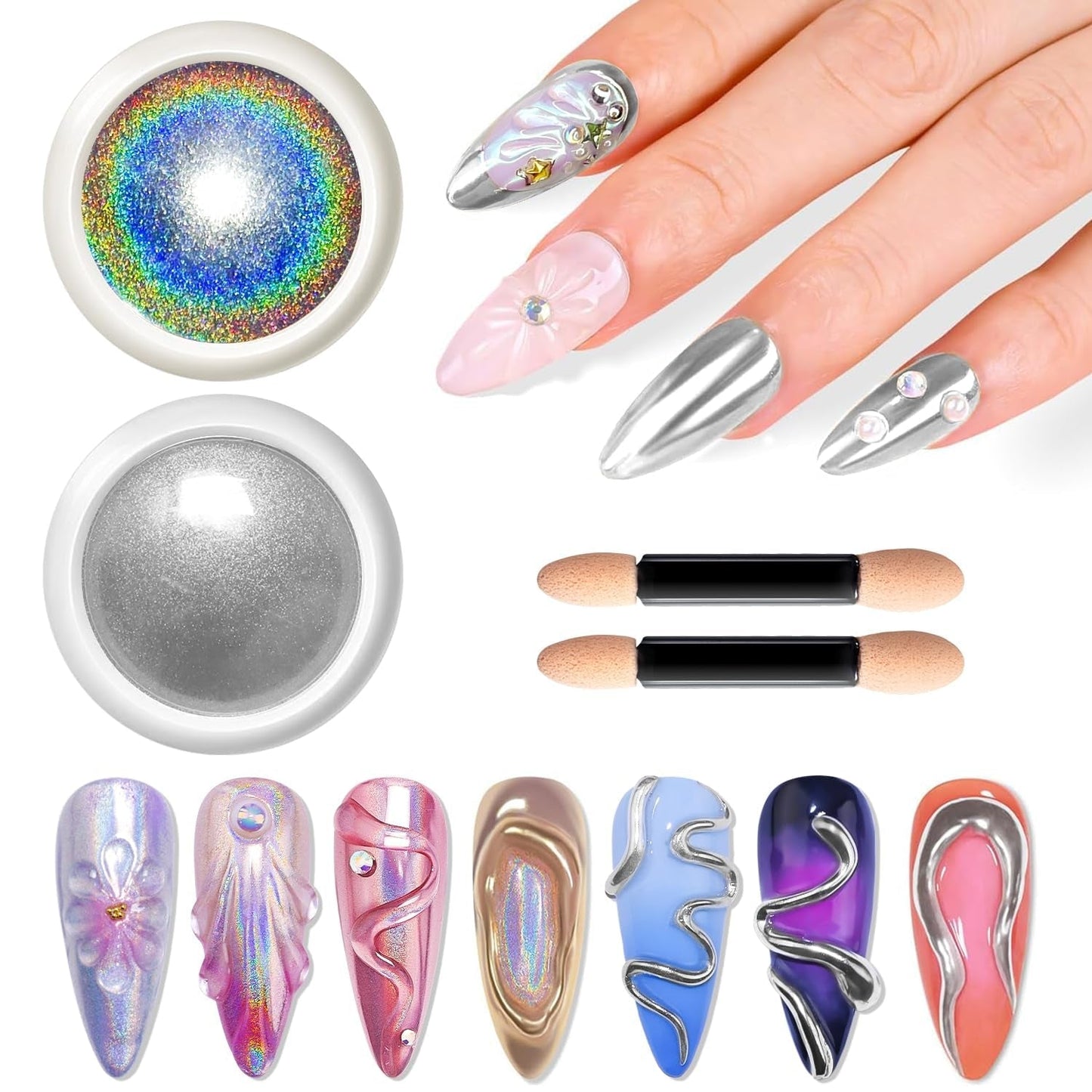 BISHENGYF Silver Chrome Nail Powder – Metal Holo Chromfarbener Nagelpuder, 1G Cromepulver Nägel Glitzer Glänzende Silver Nagelpulver Spiegeleffekt Pigment Nagelkunst, DIY-Design-Dekor Frauen Gift