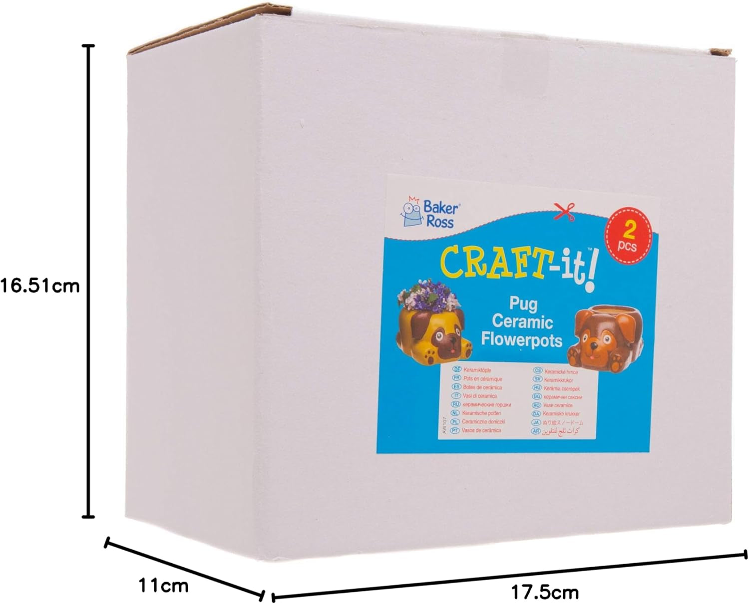 Baker Ross 'Pug' keramische potten (2 stuks) - voor kinderen om te schilderen, te versieren en als cadeau te geven