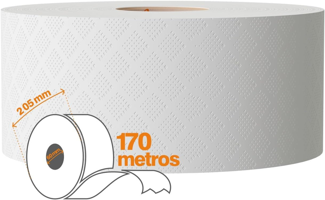 Toiletpapier Renova Jumbo BLK, 12 rollen van 170 M, wit papier, 2 lagen