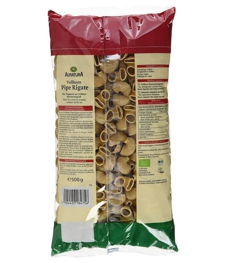 Pipe Rigate biologische volkorenpasta, vegan, 500 g