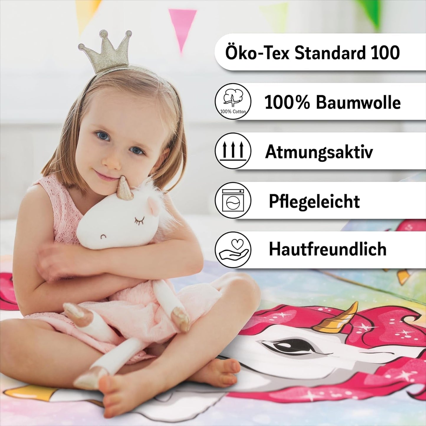 Beddengoed voor meisjes, Eenhoorn, 100 x 135 cm en 40 x 60 cm, katoenen beddengoed - kinderen Naty Shop