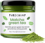 Purechimp Ceremoniële Matcha Poeder 50g. 100% puur schaduwtheepoeder voor lattes, infusies en recepten. Recyclebare pot. Rijk aan antioxidanten.
