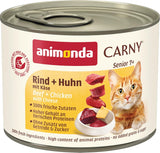Animonda Carny Senior Natvoer voor katten met rundvlees + kip + kaas (6 x 200 g), graanvrij en suikervrij natvoer voor katten vanaf 7 jaar, met verse en vlezige ingrediënten