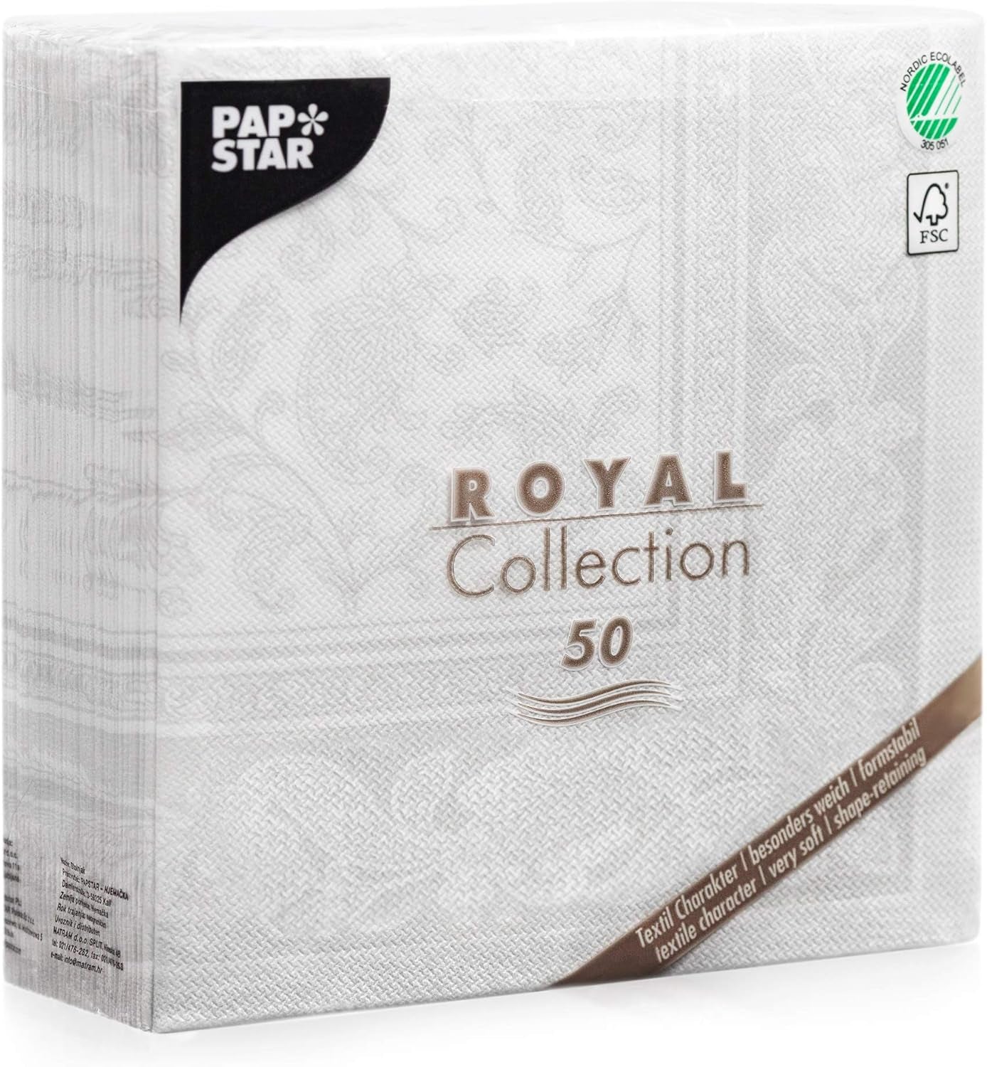 Papstar 11682 50 servetten "Royal Collection" 1/4 vouw 40 X 40 cm "Ornamenten", wit