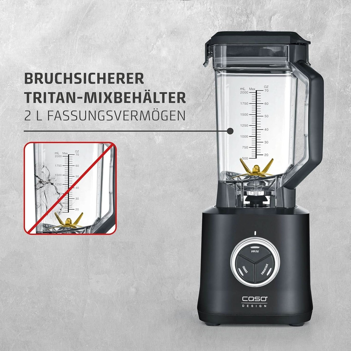 CASO Powerblender B 2000 - Profi Standmixer, 30.000 U/Min, 2000 Watt, Bruchsicherer Tritan-Mixbehälter (2 L), Bpa-vrij, Pulse-, Shake-, Smoothie-Funktion, 8-Fach Messer-System Mit Titanbeschichtung Kitchen Naty Shop