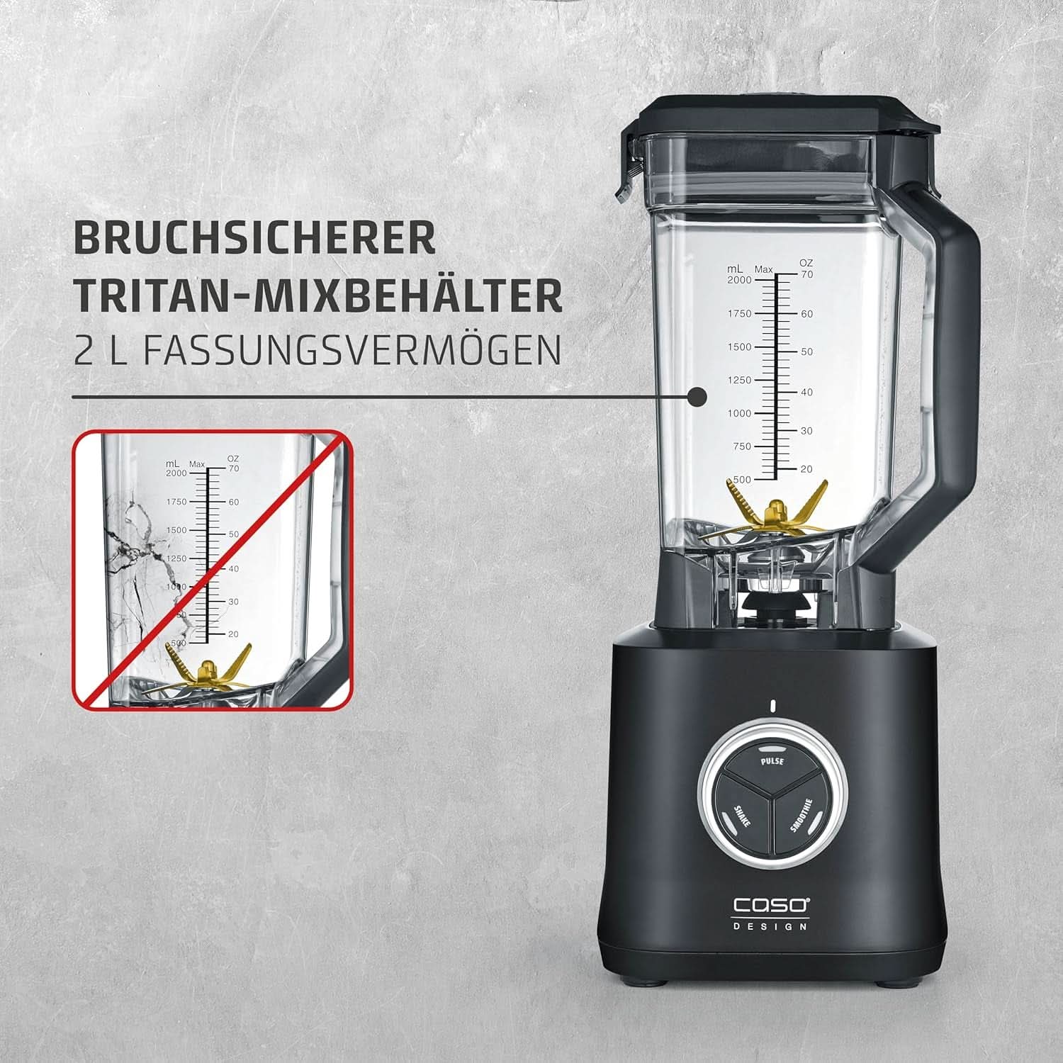 CASO Powerblender B 2000 - Profi Standmixer, 30.000 U/Min, 2000 Watt, Bruchsicherer Tritan-Mixbehälter (2 L), Bpa-vrij, Pulse-, Shake-, Smoothie-Funktion, 8-Fach Messer-System Mit Titanbeschichtung Kitchen Naty Shop