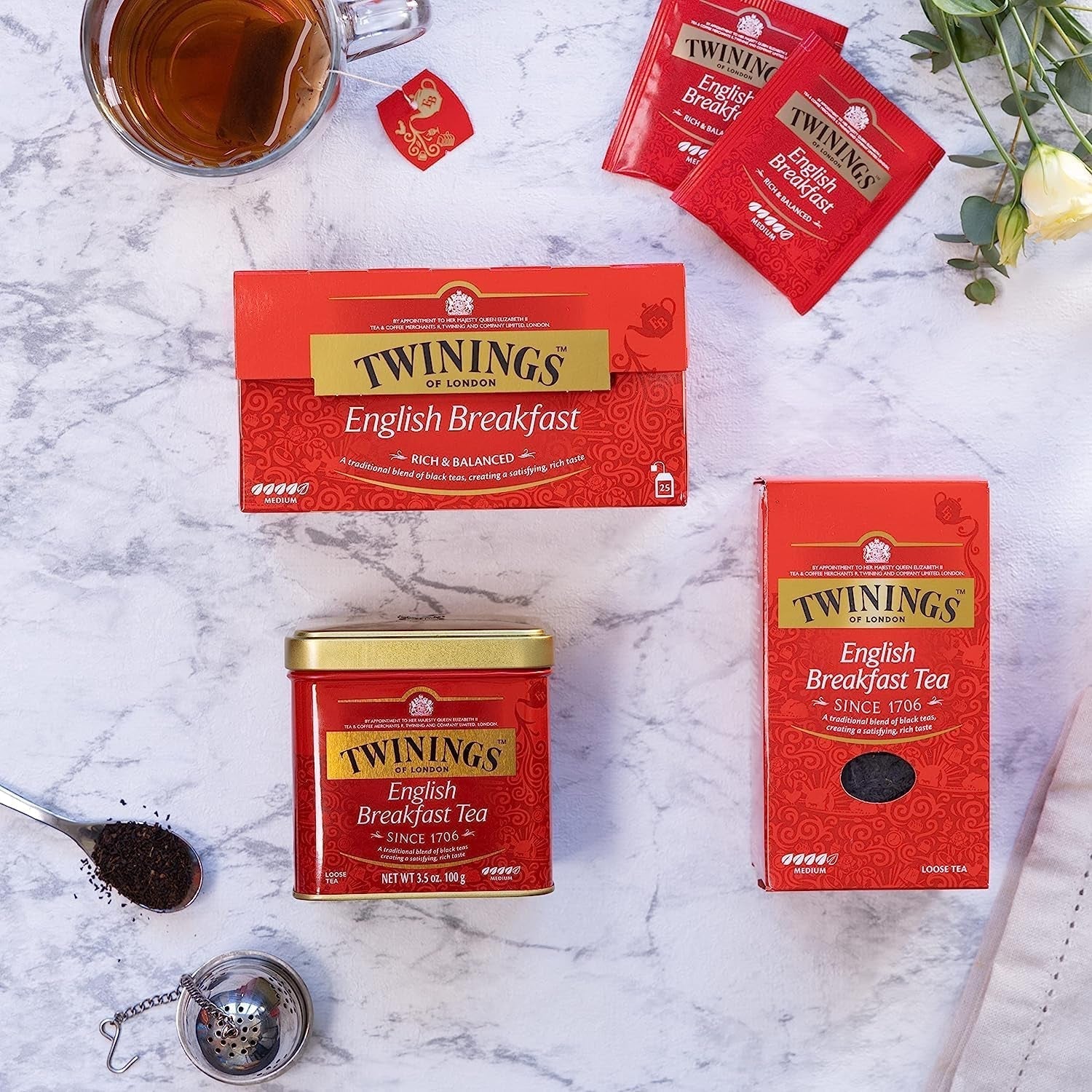 Twinings English Breakfast Tea Losse Zwarte Thee in Theedoos Sterke zwarte thee van hoogwaardige theebladeren geplukt van de beste theeplantages in Sri Lanka en India G, neutraal, 100 gram