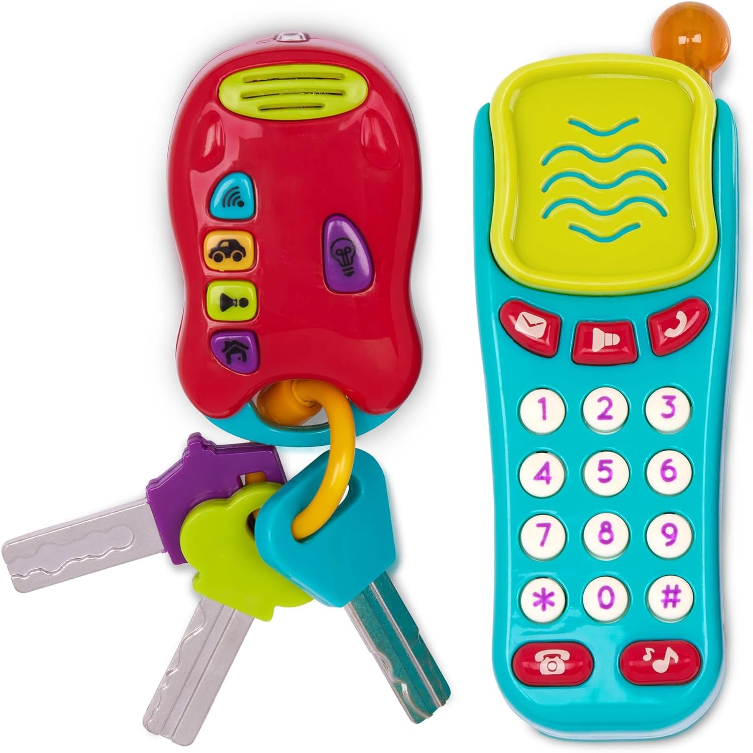 Battat speelgoedsleutel babyspeelgoed - Kleurrijke autosleutelsleutelhanger met licht en geluid voor 10 maanden en ouder Babyspeelgoed Naty Shop mobiele telefoonsleutel