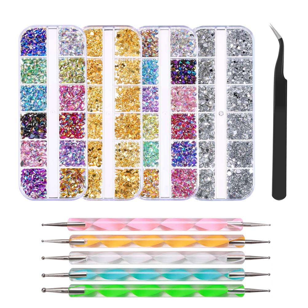 Nagelsteentjes met puntgereedschap, 3D-nageldecoratie, nagelglittersteenset, nagelkunstglitter, nagelaccessoires Nageldesign met pincet