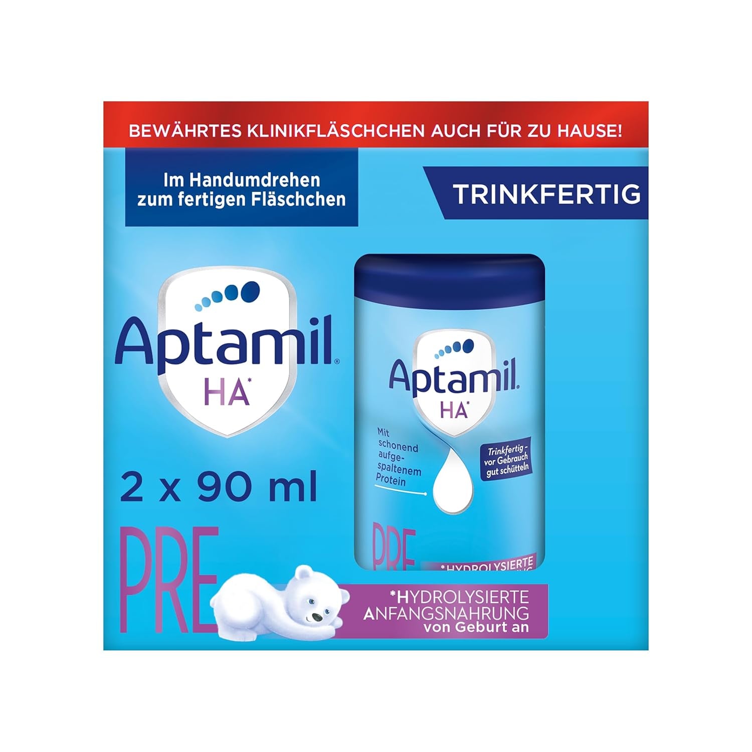 Aptamil HA Pre Ready to Drink – Gehydrolyseerde melk voor zuigelingen vanaf de geboorte – 4 x 2 x 90 ml