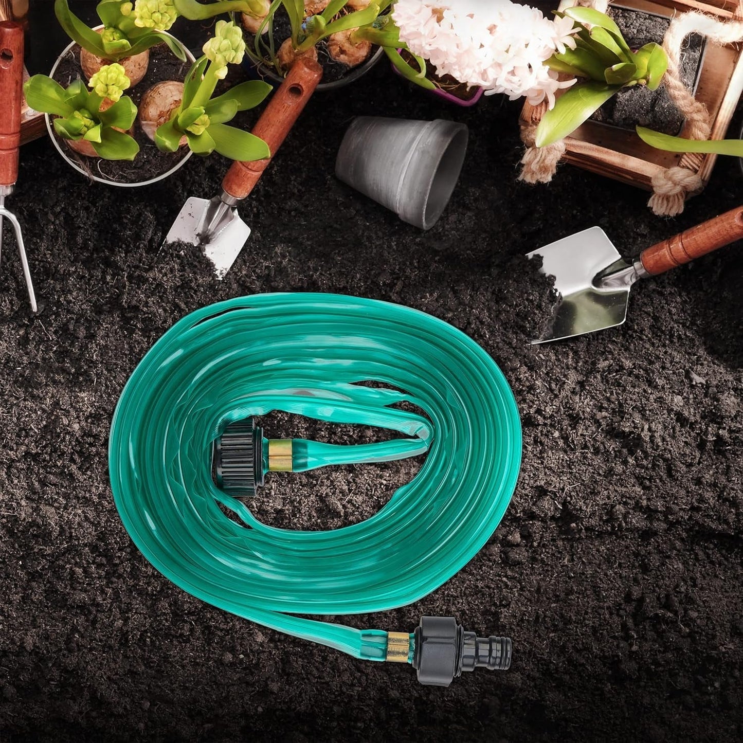 Relaxdays Beregeningsslang 5 m lengte, gelijkmatige bewatering van tuinlagen, vlak, aansluitklaar, sproeislang, groen
