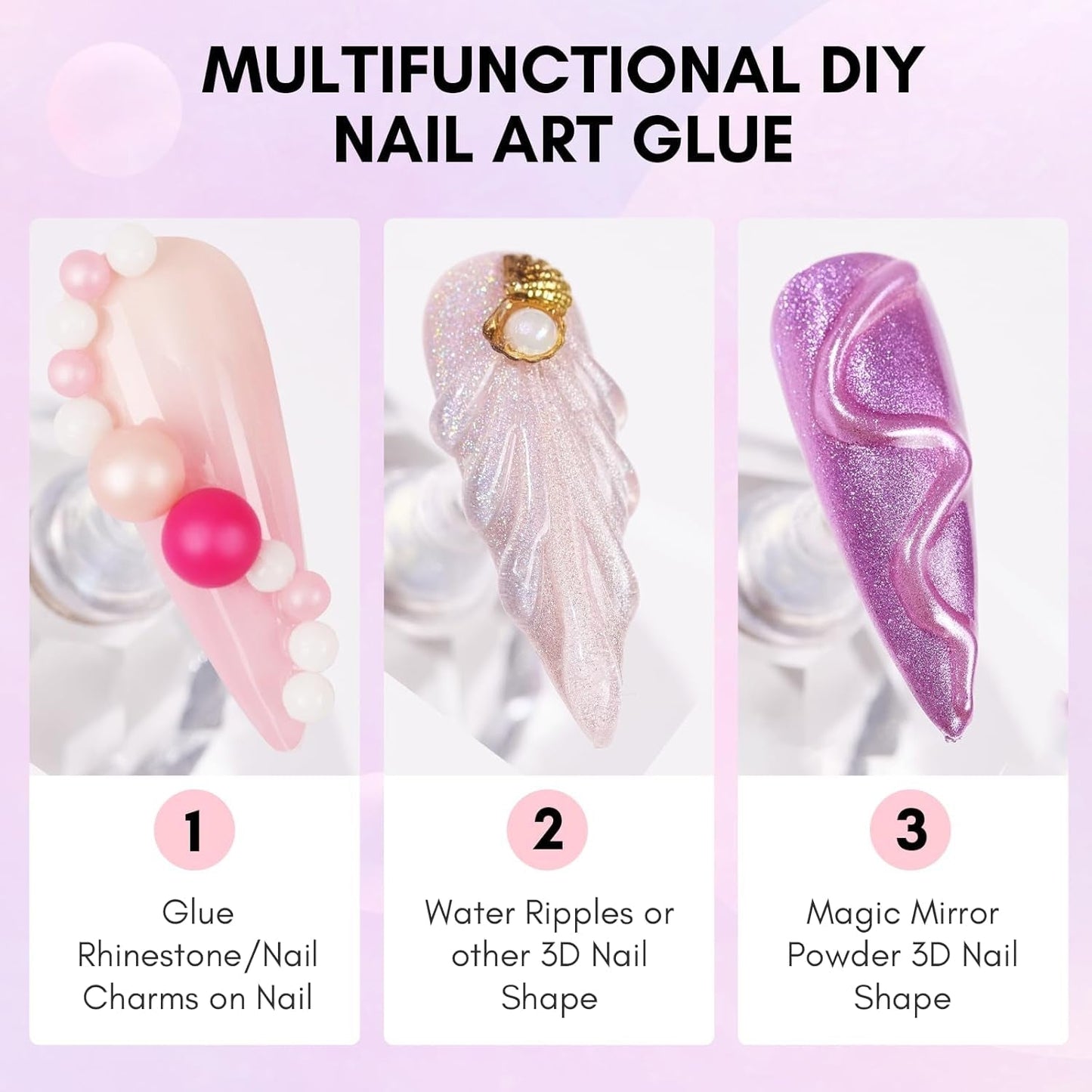 Makartt Strass zelfklevende gel - 15 ml UV-nagellijmset met roze nagelbedels Hartcirkel Nagelsieraden en nageldesignaccessoires voor thuismanicure Valentijnsdagcadeau