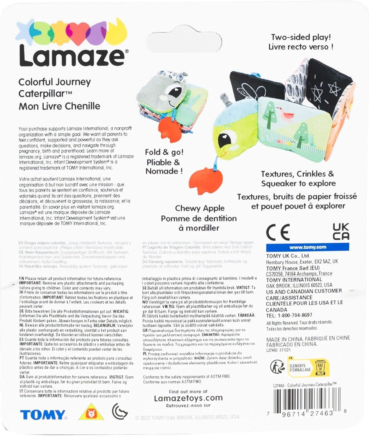 Lamaze Kleurrijke rupsrit, speelgoed voor pasgeborenen, zintuiglijk babyspeelgoed met kleuren en geluiden, ontwikkelingsspeelgoed voor jongens en meisjes van 6 maanden, L27463 Babyspeelgoed Naty Shop
