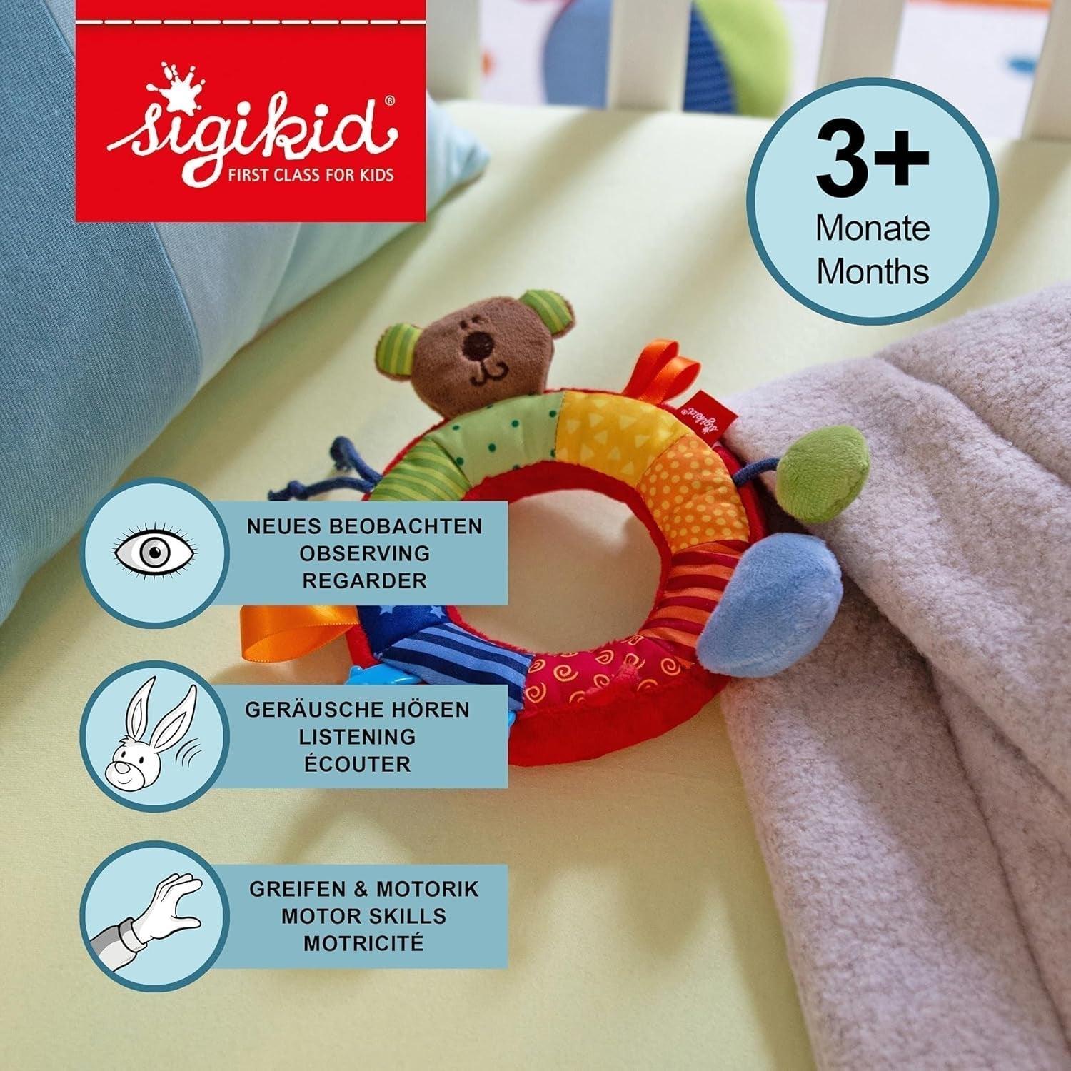 SIGIKID 40490 Actieve ring Baby Activity PlayQ Speelgoed voor meisjes en jongens aanbevolen voor kinderen vanaf 3 maanden veelkleurig Babyspeelgoed Naty Shop