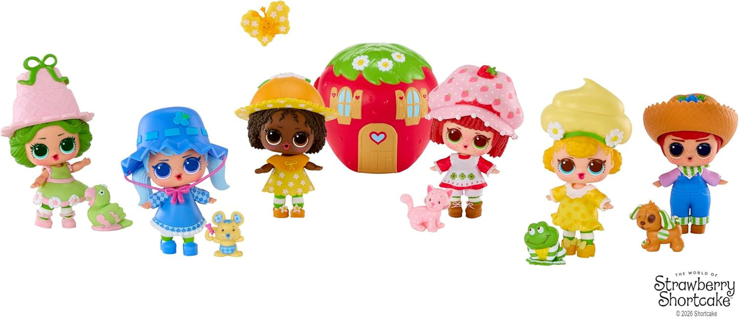 LOL Verrassing! Loves Strawberry Shortcake Tots - Geurpoppen om te verzamelen met 7 verrassingen, huisdier, mode, schoenen, hoed, speelset met Strawberry Shortcake Convertible House, vanaf 4 jaar