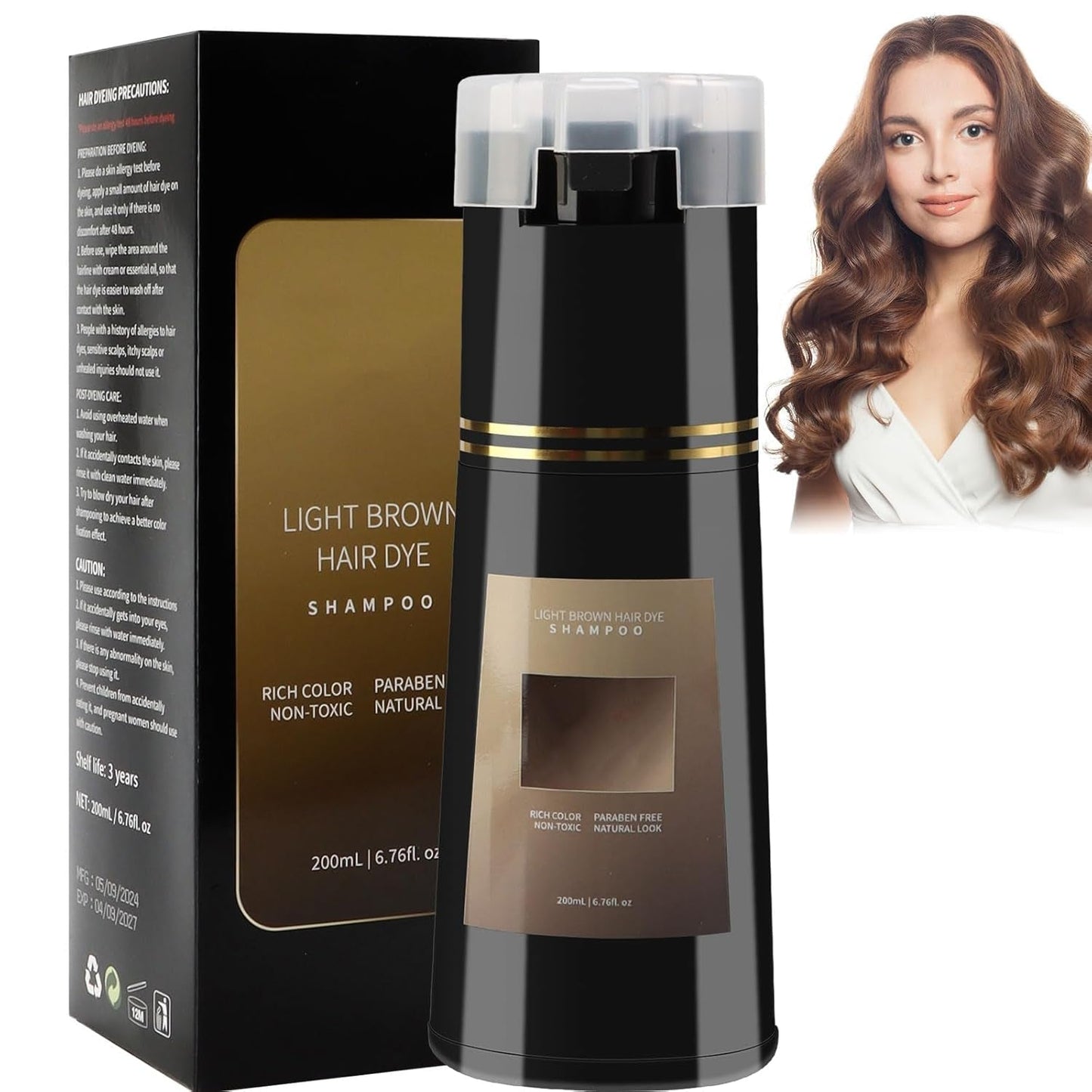 Haarkleurshampoo, 3 in 1 Instant Kleurshampoo, Instant Haarverzorging Kleurshampoo, Zwart Haarkleurshampoo, Haarkleurshampoo (Lichtbruin) Naty Shop Haarverf Standaardtitel