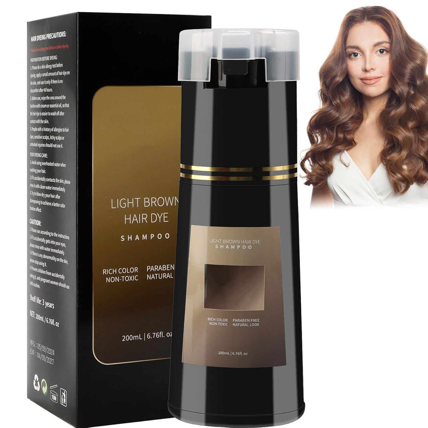 Haarkleurshampoo, 3 in 1 Instant Kleurshampoo, Instant Haarverzorging Kleurshampoo, Zwart Haarkleurshampoo, Haarkleurshampoo (Lichtbruin) Naty Shop Haarverf Standaardtitel