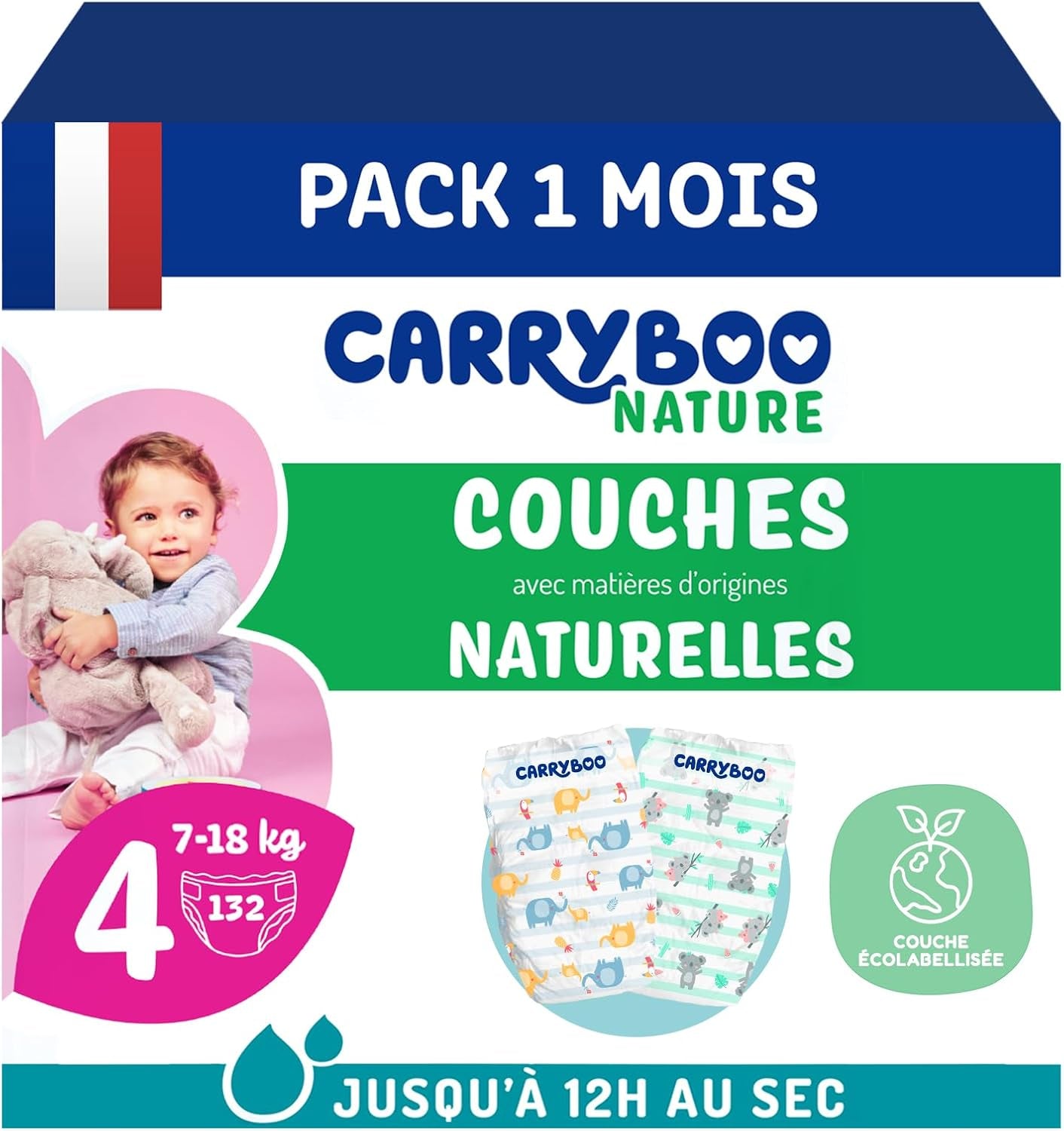 - Luiermaat 4 (7 – 18 kg) – voor de gevoelige huid – natuurlijk en zeer absorberend – 12 uur lekvrij – ohne unerwünschte Inhaltsstoffe – gemaakt in Frankrijk – 132 luiers