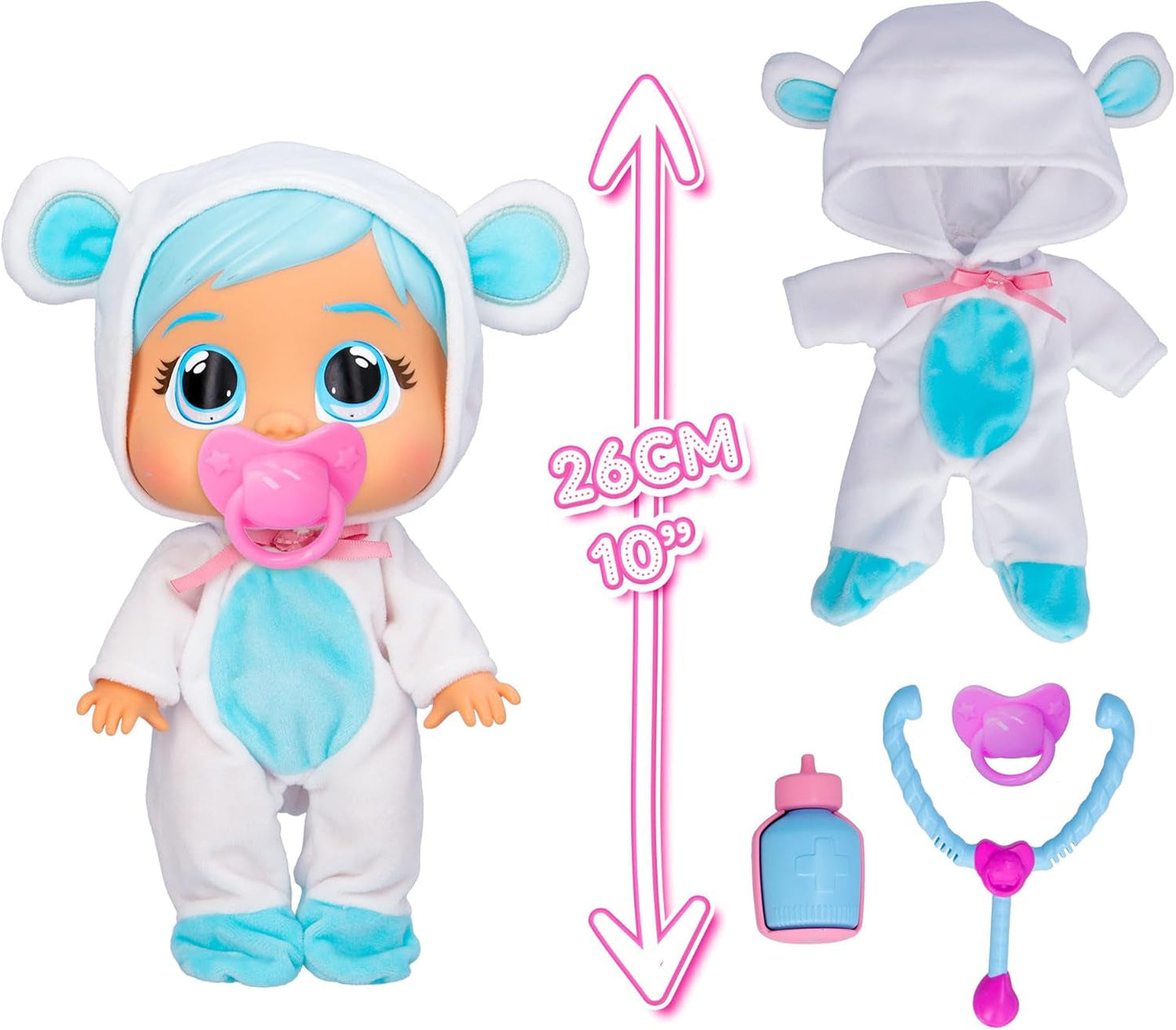 Cry Babies Loving Care Kristal-pop, Kristal Loving Care-babypop met 3 accessoires voor doktersspel, verpleging, huilen met echte tranen, speelgoed voor baby's van 18 maanden