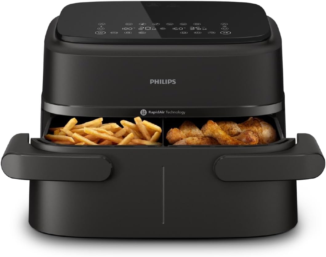 Philips Airfryer Dual Basket 3000 Series, 9L, 2 manden, 2 gerechten tegelijk klaar, Rapidair plus heteluchttechnologie Apparaten Naty Shop Flex Basket 7,1 L