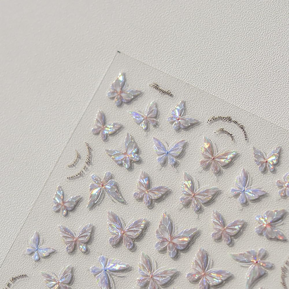 Glanzende Aurora Shell Schmetterling Nagelsticker Selbstklebend,Erleichterung Schmetterlinge Nail Sticker Rosa Laser Schmetterling Nagelaufkleber Für Frauen Nageldesign Zubehör Nagel Zubehör Nail Art