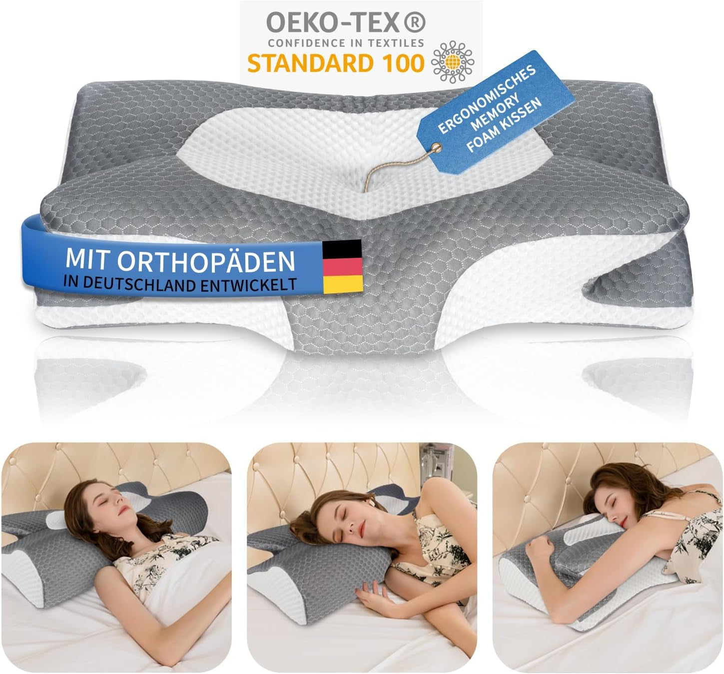 IDEA Kussen Memory Foam Kussen, Ergonomisch Kussen Orthopedisch Kussen Nekpijn, Slaapkussen voor Zijrug- en Buikpijn, Nekkussen Anti Snurken Kussen voor Volwassenen Cervicale Orthopedische Kussens Naty Shop