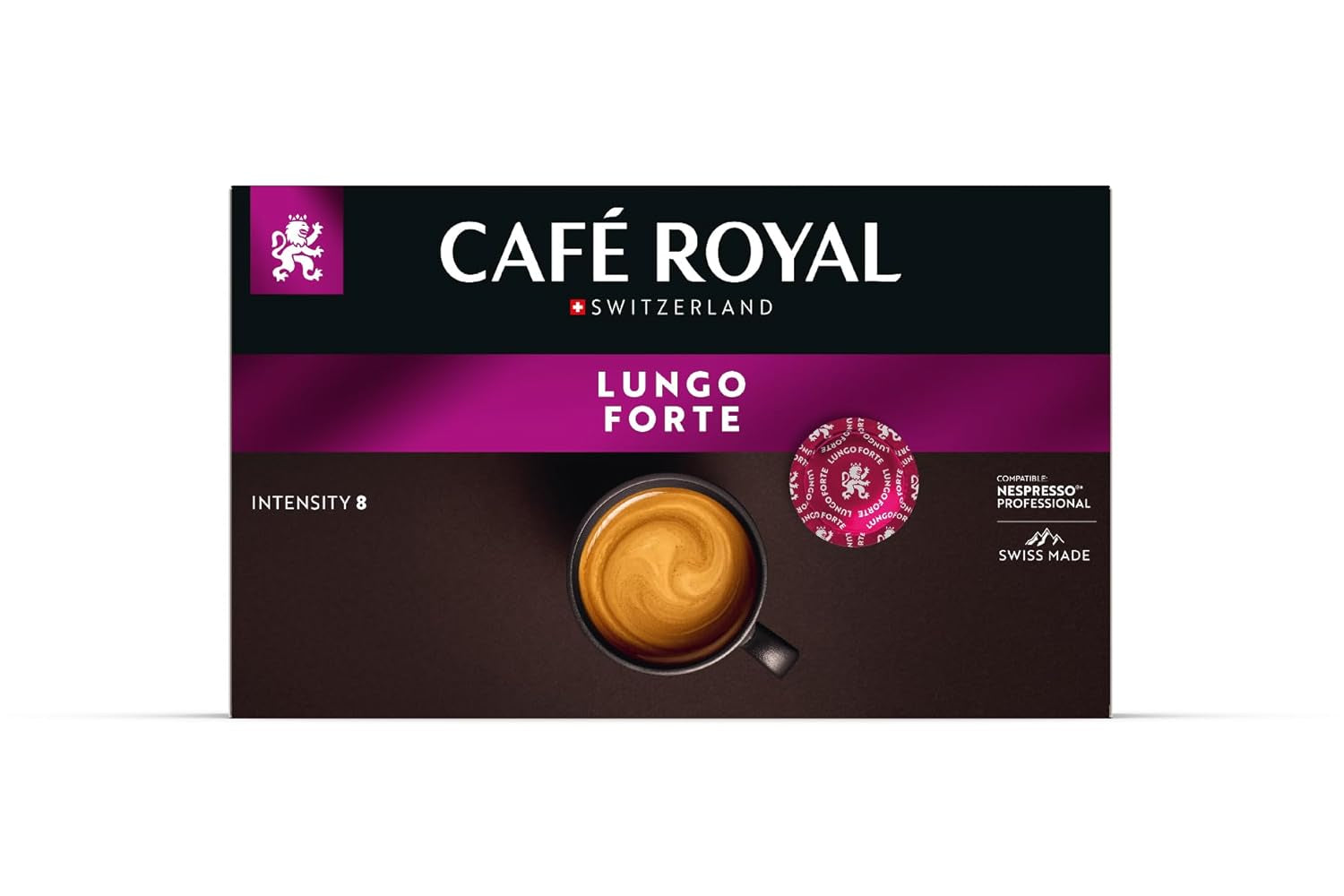 Café Royal Professional Pads, Lungo Forte, 50 Nespresso (R) Professional compatibele Pads voor Office en Gastronomie, Rainforest Alliance gezertifiziert, 100 Prozent Arabica Kaffee, Intensiteit 8