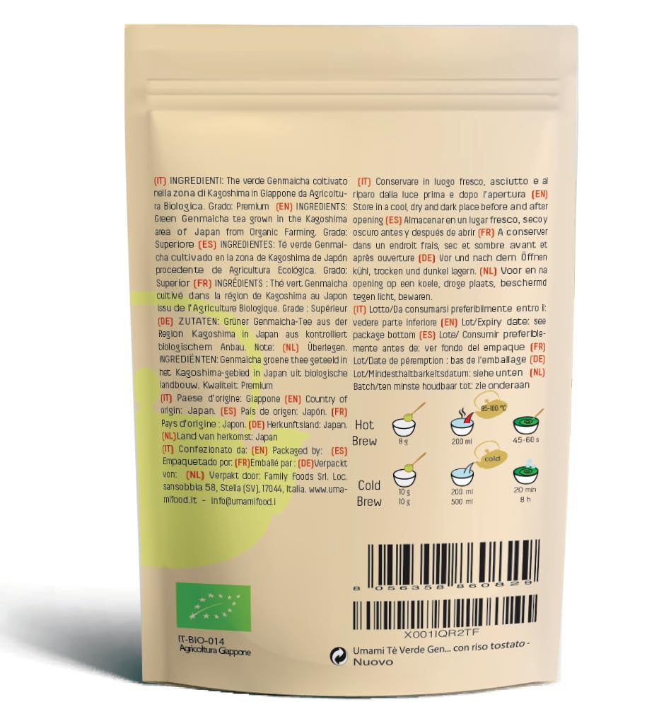 Groene thee Umami Bio Genmaicha uit Japanse culturen, 100g - Theeblaadjes met gebakken rijst -