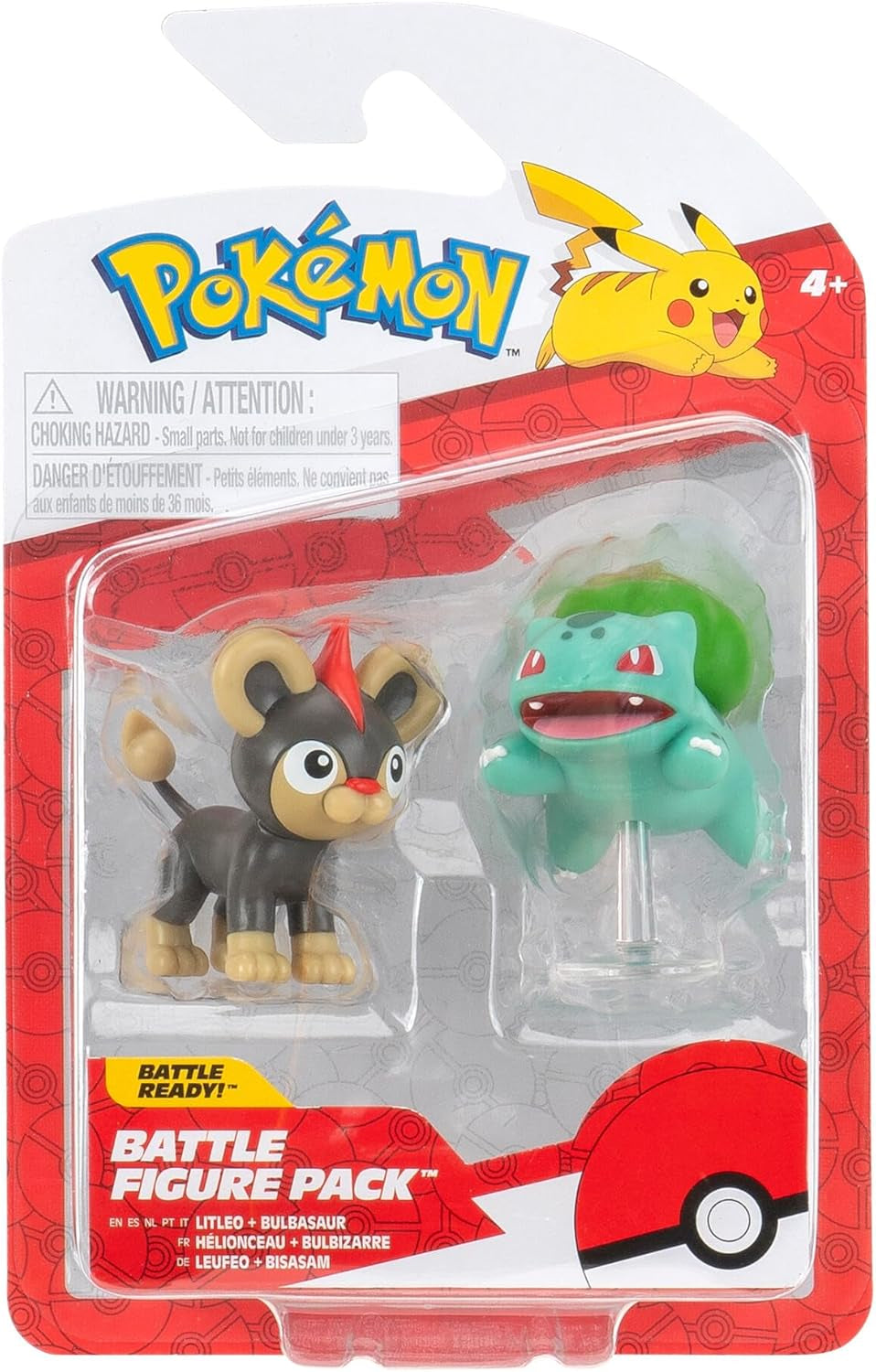 Pokémon PKW3583 - Battle Figure Pack - Leufeo & Bisasam, gedetailleerde officiële figuren, elk 5 cm Actiefiguren Naty Shop Standaardtitel