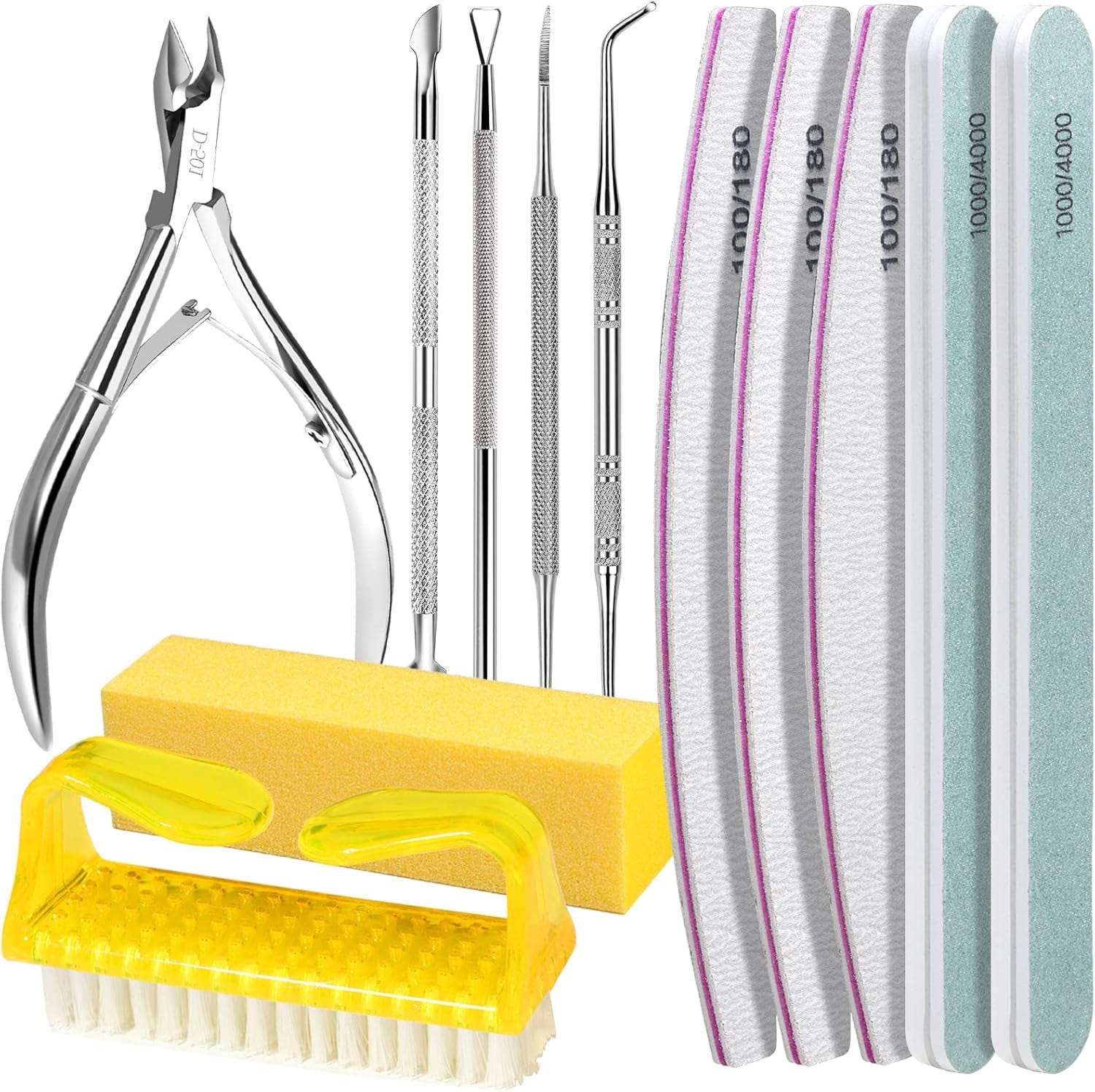 FANDAMEI manicureset, buffer voor gelnägel, nagelfeile 100/180, nagelfeilen voor gelnägel, nagelhautschieber, buffer voor gelnägel, feilen voor gelnägel, nagelzange, nagelfeilen set, manicure- en pedicureset