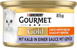 Gourmet Gold Malse stukjes in groentesaus Kalfsvlees en groente Nat kattenvoer, 12 stuks (12 x 85 g)