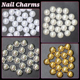 GZMAYUEN 920 Stuks Goud Zilver Plaksteen Perlen Voor Nagel, Halbrunde Weiße Beige Nagel Perlen, Kleine Halbrunde Plaksteen Perlen Voor DIY Nail Art Decor