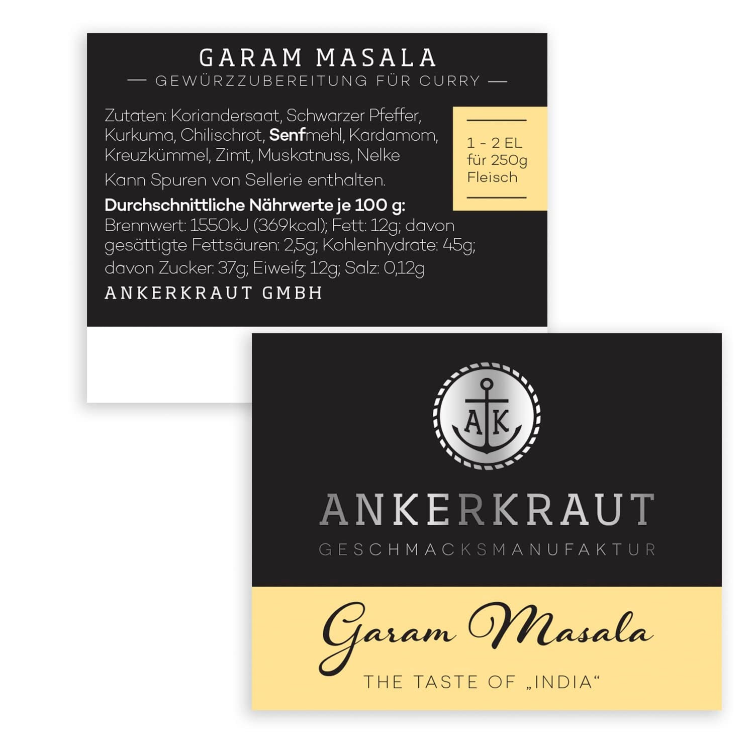 Ankerkraut Garam Masala, Gewürz für indisches Gericht, Leckeres Curry mit Fleisch würzen, Taste of India, 65 g in kurkglas