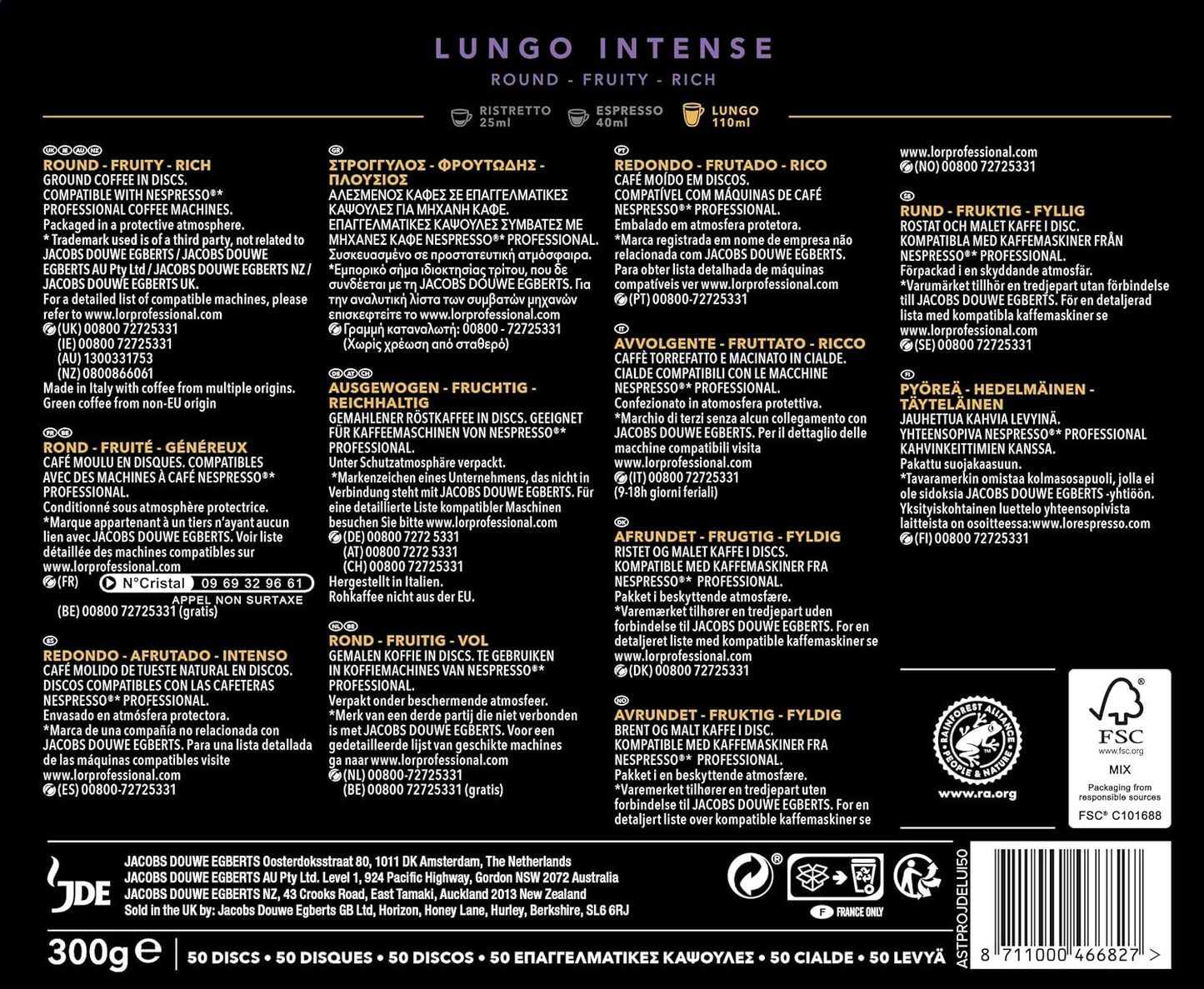 L'OR Suprême Lungo Intense 5, mild, Intensität 5/10, Nespresso* Pro compatibel Kaffeekapseln, 50 Kapseln