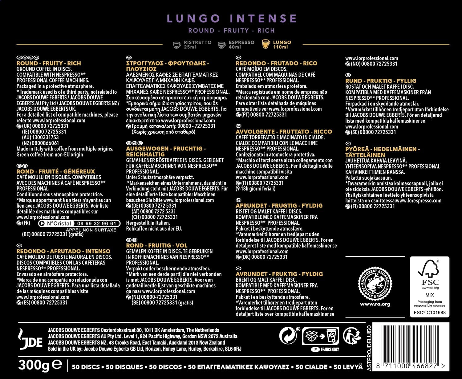 L'OR Suprême Lungo Intense 5, mild, Intensität 5/10, Nespresso* Pro compatibel Kaffeekapseln, 50 Kapseln