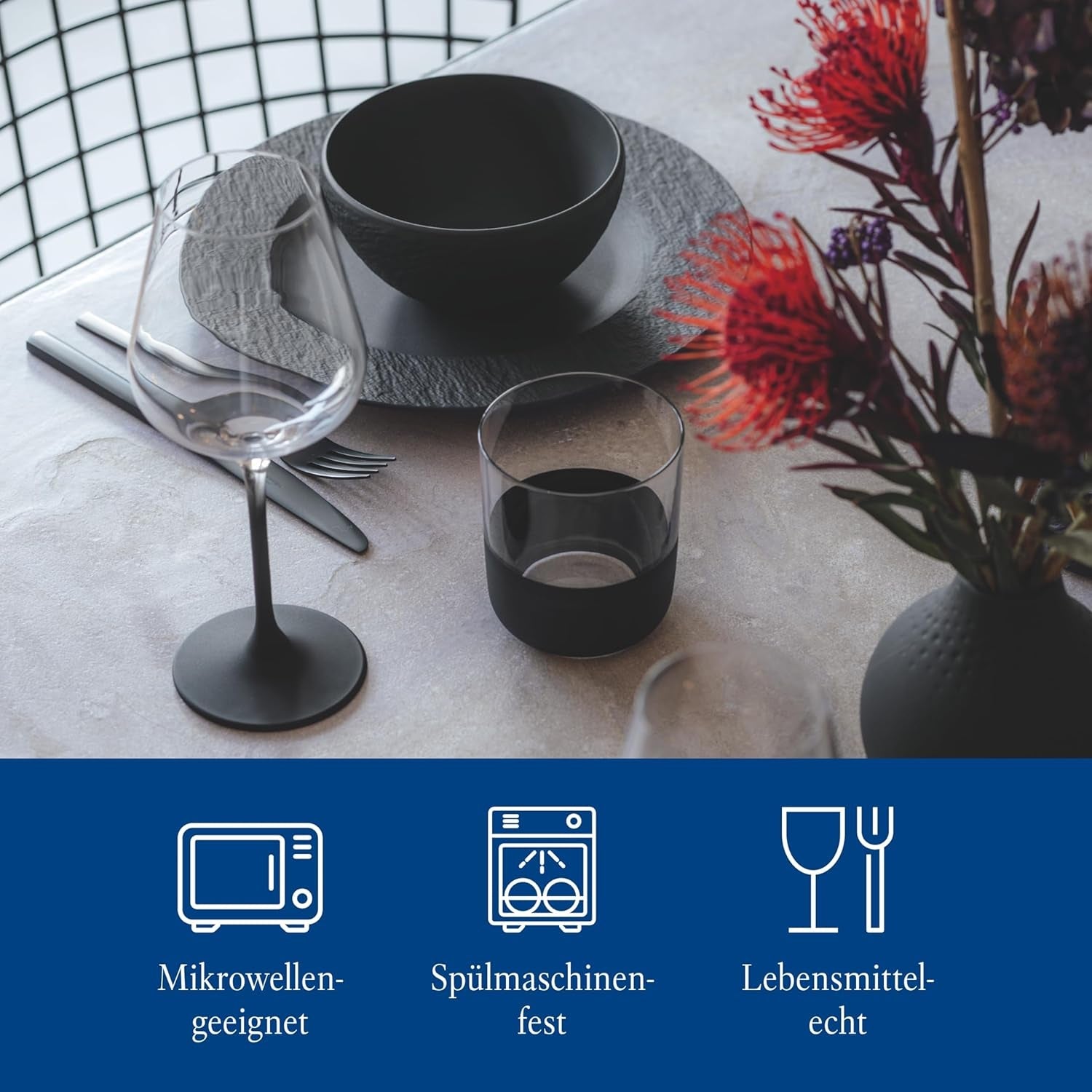Villeroy & Boch Manufacture Rock Startset, 6-delig, Zwart, Vaatwasmachinebestendig, Magnetronbestendig, Matzwart Serviesje, Servies, Bestek, Premium Porselein