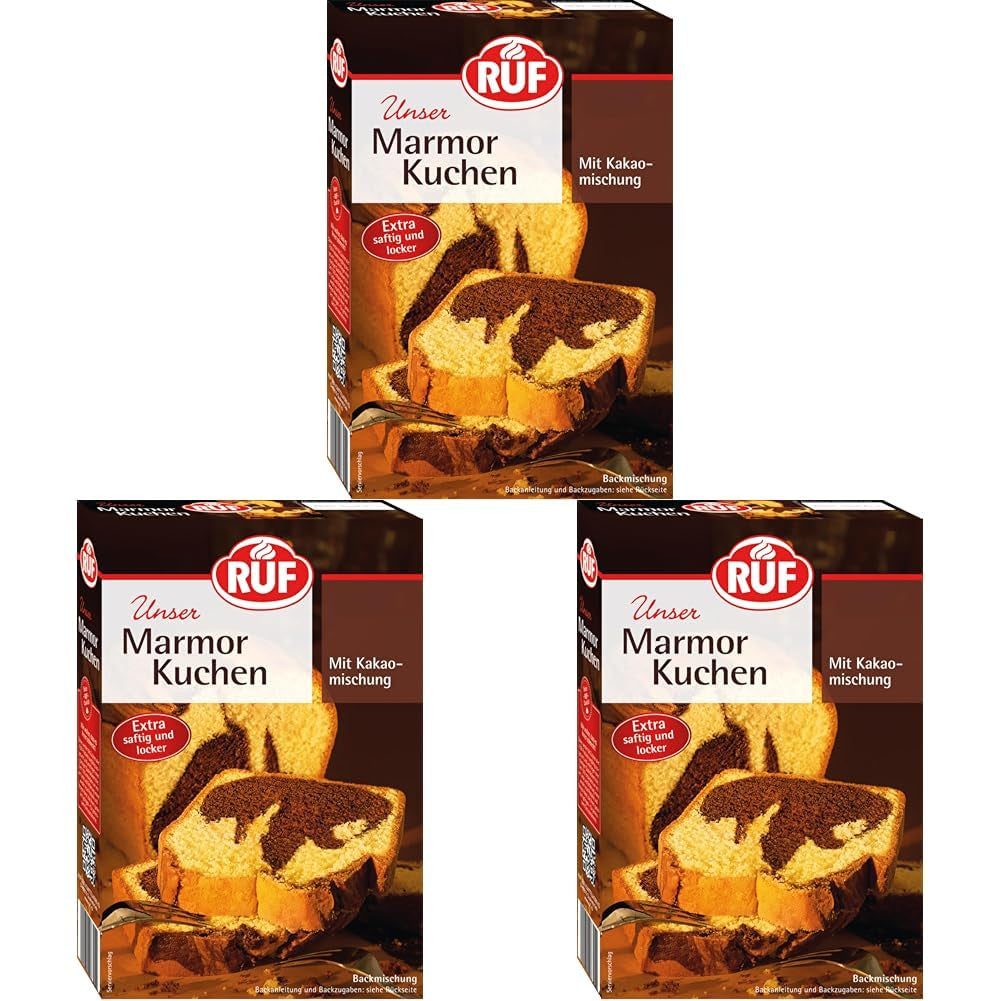 RUF Marmorkuchen, Backmischung Für Einen Kuchen Mit Marmormuster, Hellerteig Mit Kakaomischung, Extra Saftig Und Locker, Veganistische Variante Möglich Naty Shop 450 G (3Er Pack)