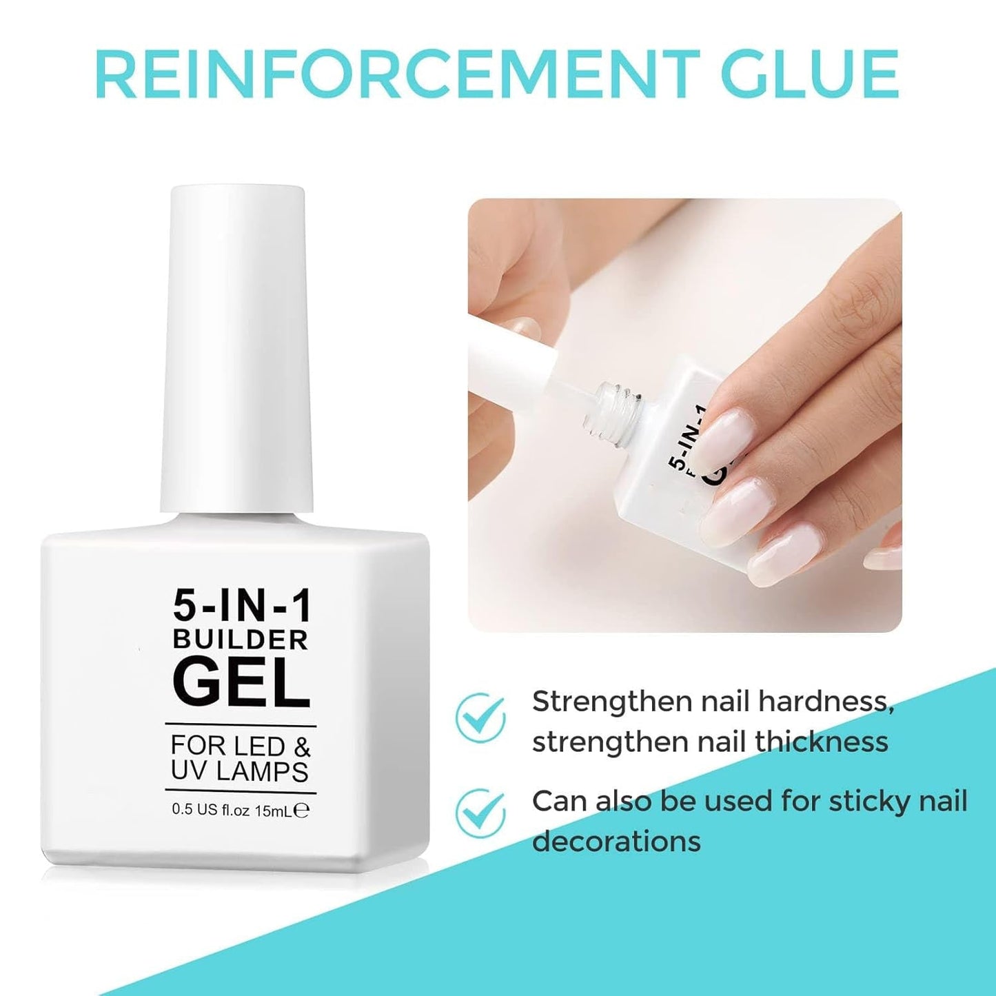 Builder 5 in 1 Builder Gel 15ml, Nail Builder Gel, Nail Builder Gel, UV/LED Nagelverlenging Nagellak, Extensions, Nail Art, Stickers, Gel Nail Builder Gel (wit)