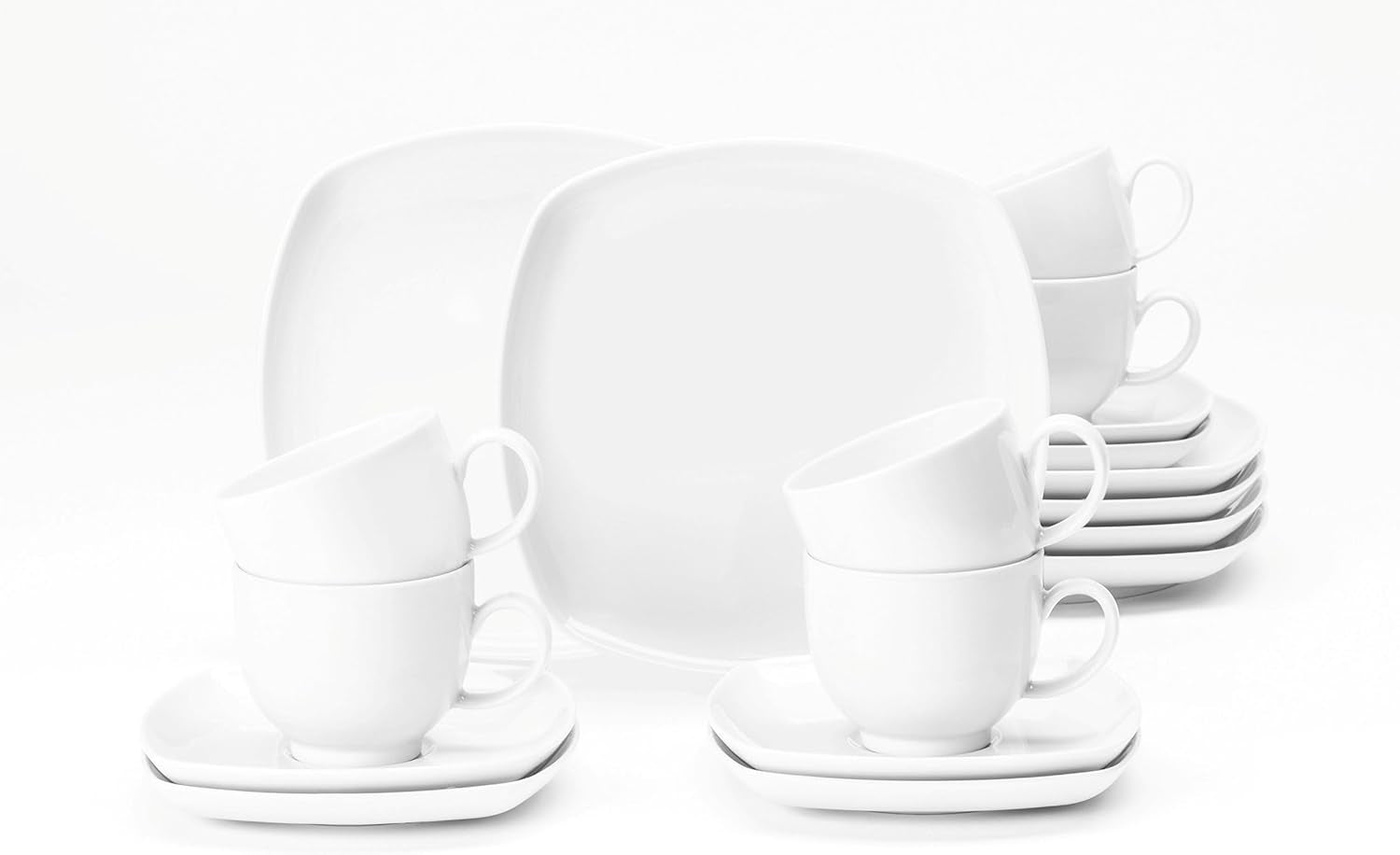 Seltmann Weiden 4052212122489 Kaffeeservice 18-teilig eckig Lido weiß, Porzellan, 220 milliliter, Bunt