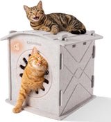 Katzenhaus Indoor aus Filz: Warmes en Gemütliches Katzenbett, Katzenhöhle mit beruhigedem Kratzbogen, Robuste & Kratzfeste Katze Höhle, Abnehmbares Katzen Bett, Katzen Haus 38 x 36 x 38cm