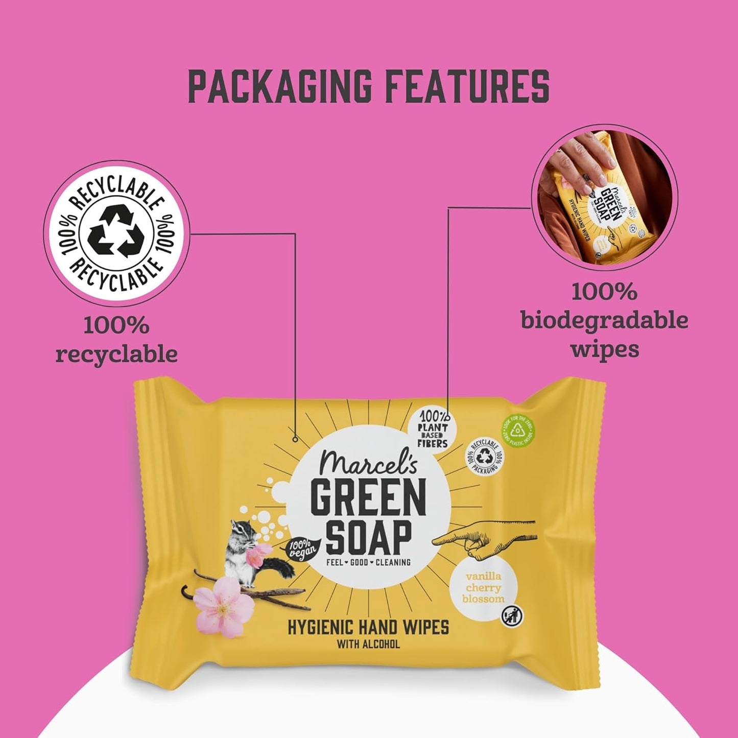 Marcel's Green Soap Handdoekjes 60 Pack - Vanille & Kersenbloesem - Plantaardig - Biologisch