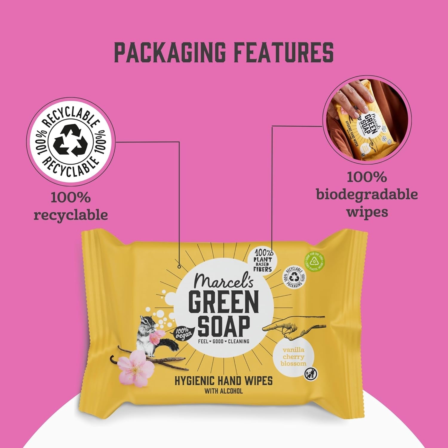Marcel's Green Soap Handdoekjes 60 Pack - Vanille & Kersenbloesem - Plantaardig - Biologisch